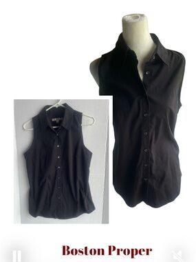 Boston Proper Black Sleeveless Button-Down Shirt